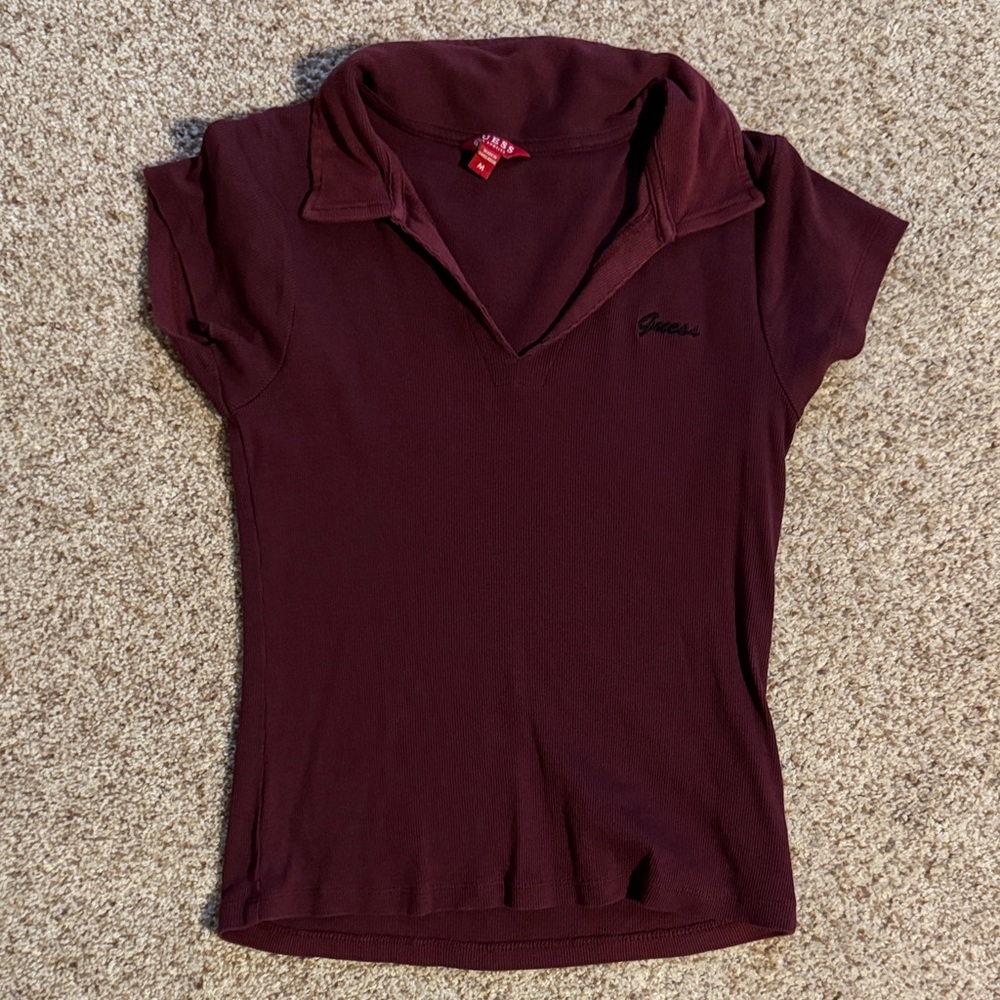 Guess Women's Dark plum Short Sleeve Polo